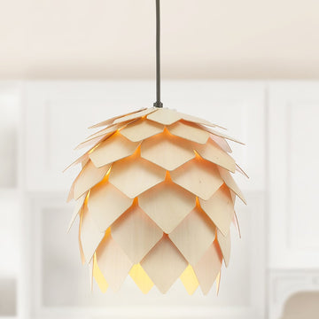 Simon 11.75" Pinecone Wood LED Pendant - JONATHAN Y